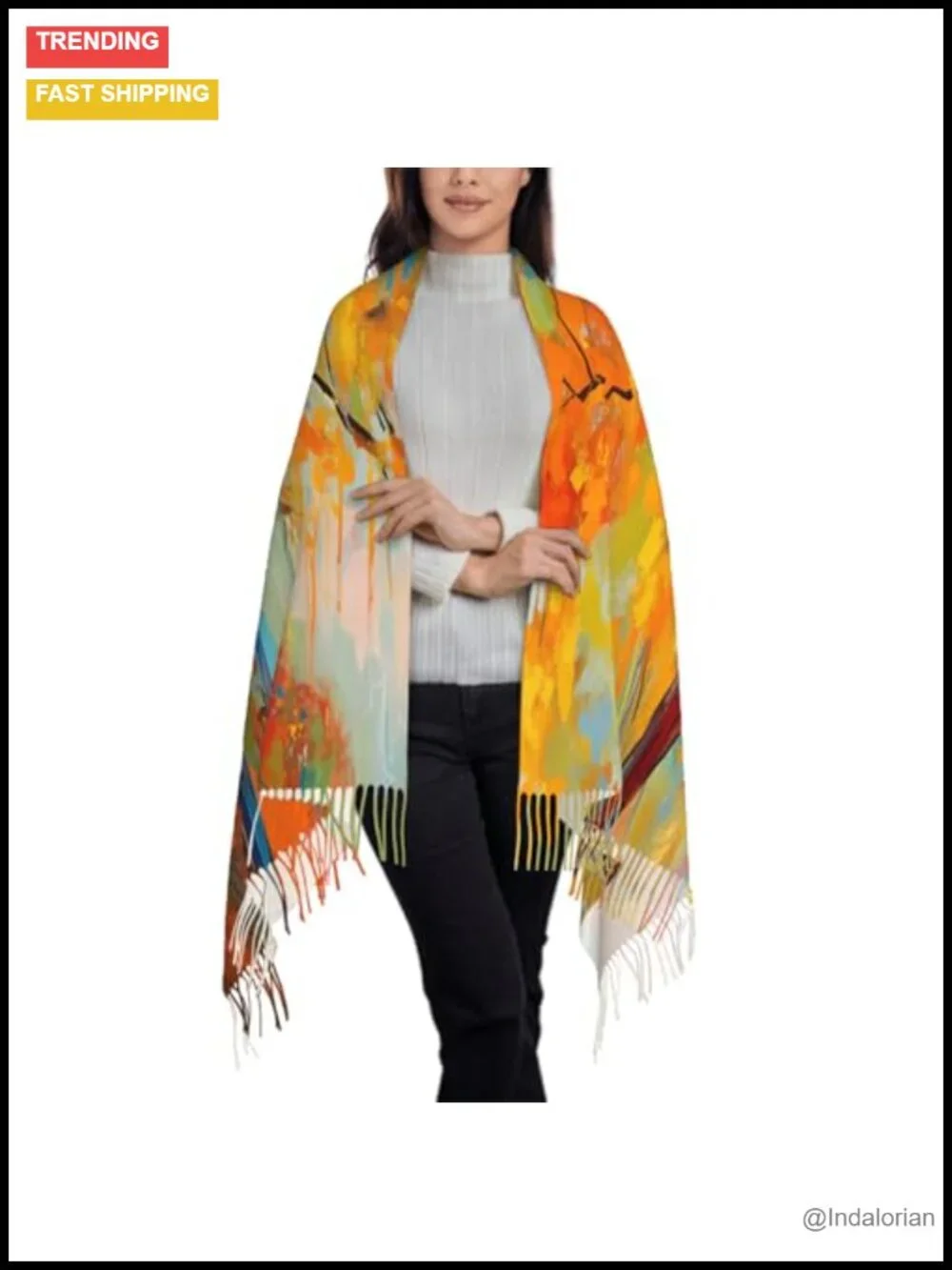 Oversized Blanket Scarf Faux Cashmere Soft Tassel Shawl Wrap Women